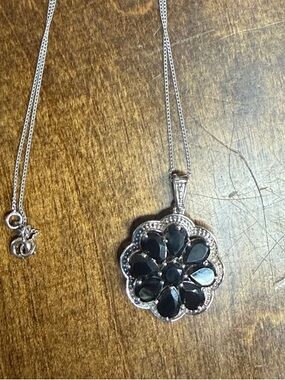 Black Spinel Pendant Necklace | Sterling Silver Platinum Overlay
